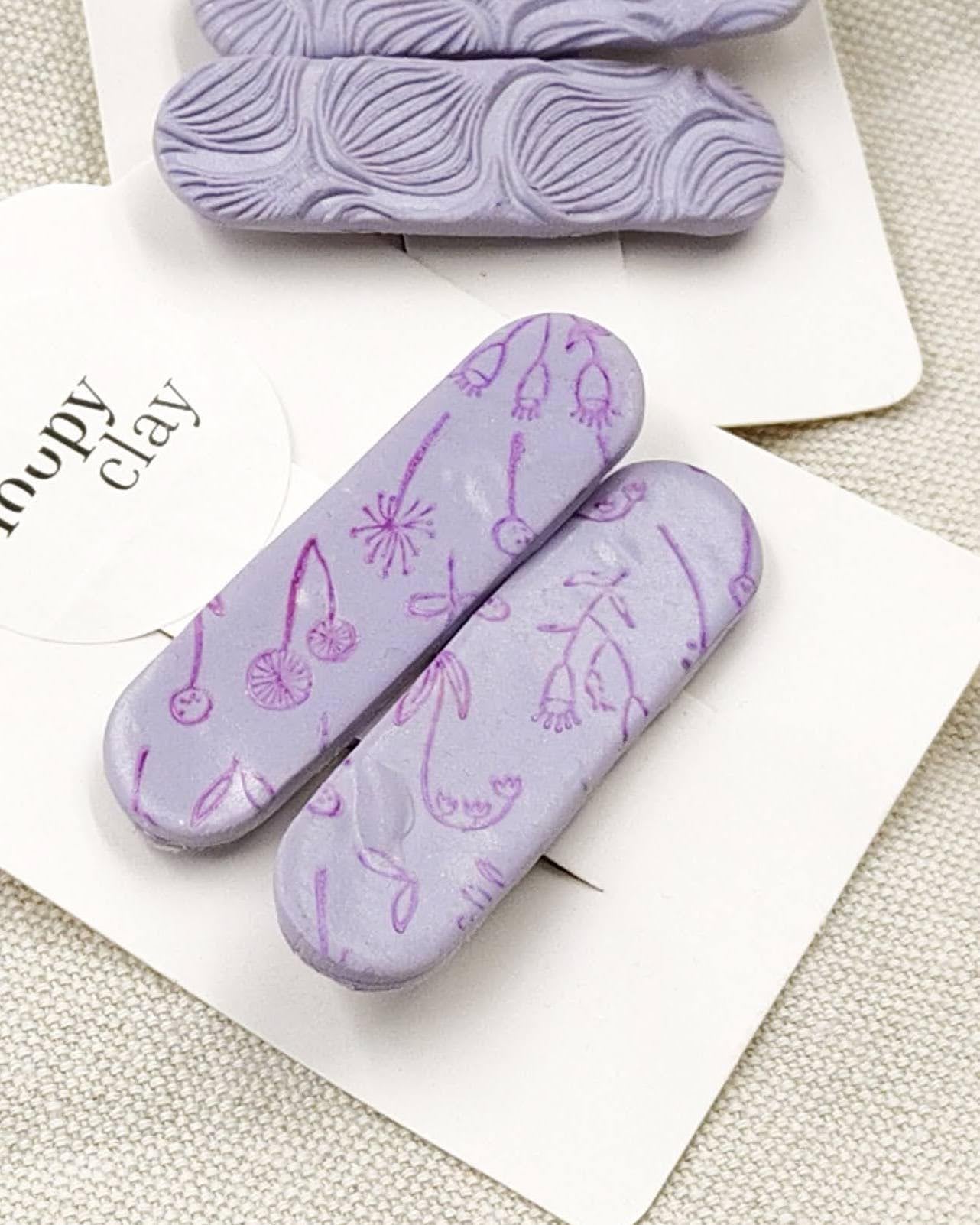 Collezione fiori a rilievo | Fermagli capelli artigianali lilla