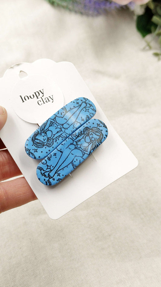 Collezione Sognante | Fermagli capelli artigianali con ragazza illustrata