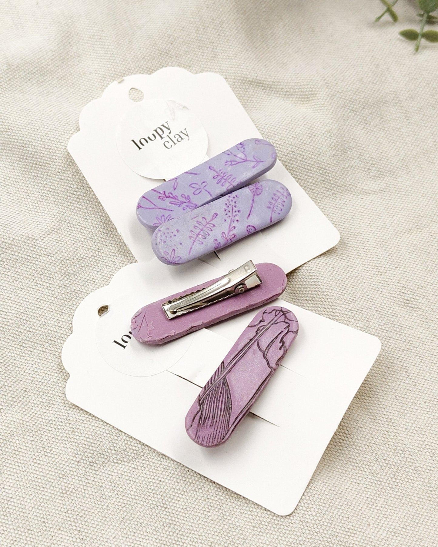Fermagli capelli con fiori dipinti  - lilla e fiori a rilievo
