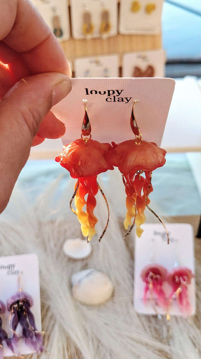 Orecchini Medusa Rosso Fuoco Pendenti Trasparenze Sofisticati