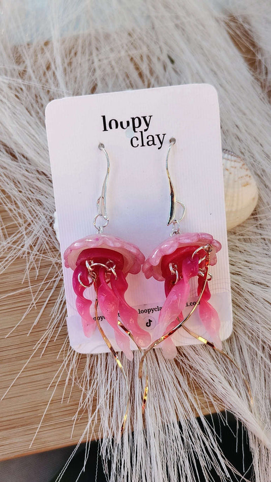 Orecchini Medusa Rosa Fluo Pendenti Trasparenze Leggeri