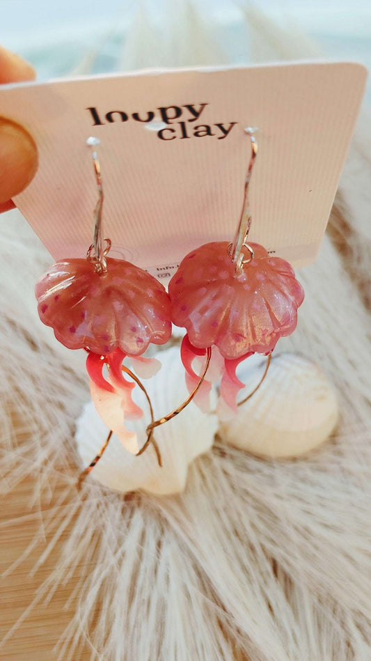 Orecchini Medusa Rosa Fluo Pendenti Trasparenze Leggeri