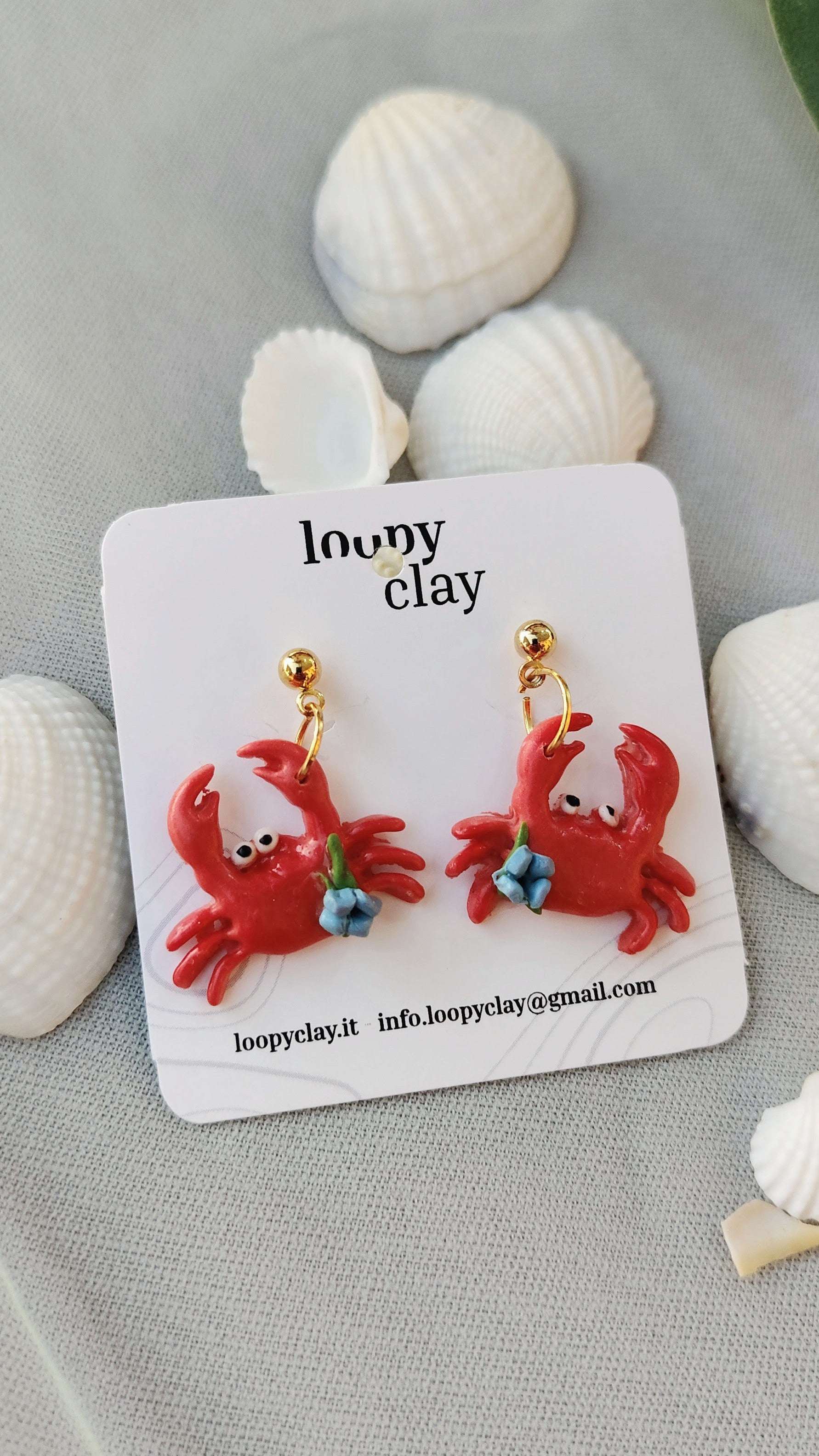 Orecchini Granchio Mare Fiori Colorati Pendenti Estate