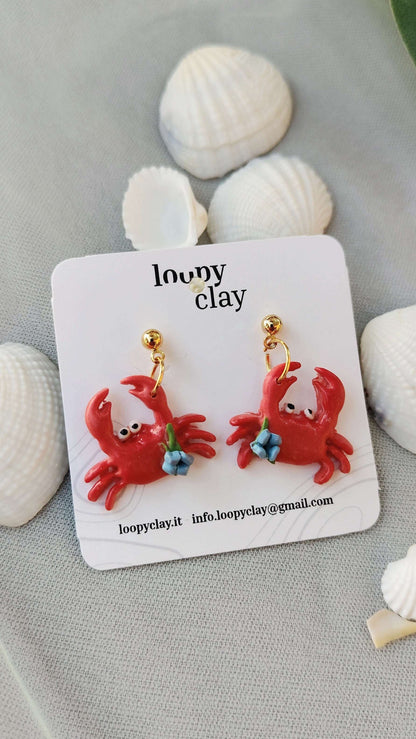 Orecchini Granchio Mare Fiori Colorati Pendenti Estate