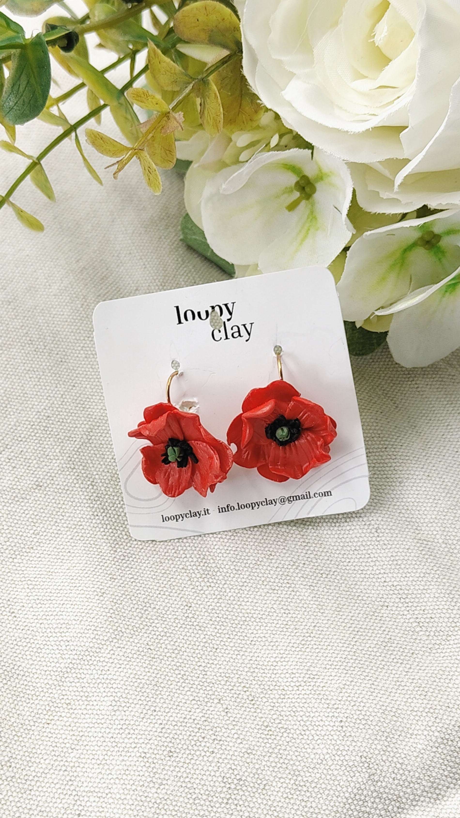 Orecchini Papavero cabochon | Miniature botaniche fatte a mano