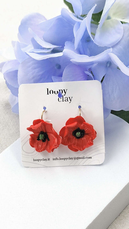 Orecchini Papavero cabochon | Miniature botaniche fatte a mano