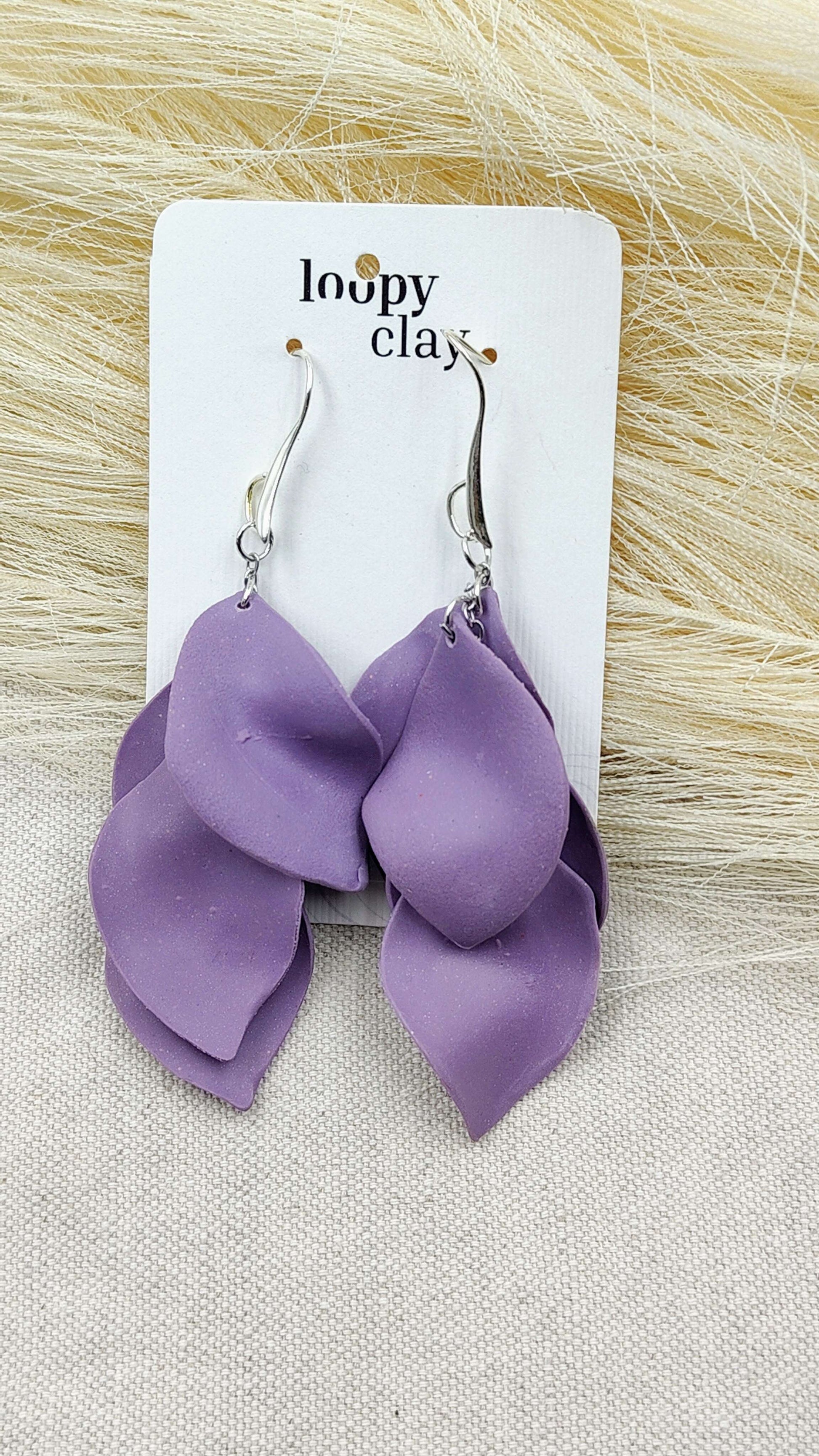 Orecchini Pendenti Foglie di Glicine Artigianali | Loopy clay