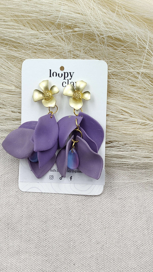 Orecchini pendenti Sogni di Primavera | Petali Viola e Fiori Dorati
