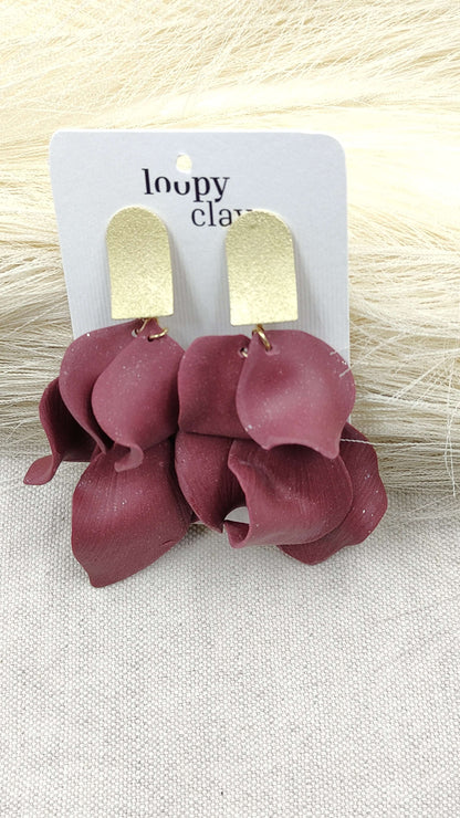 Orecchini Pendenti Essenza Divina | Bordeaux Vinaccia e Oro