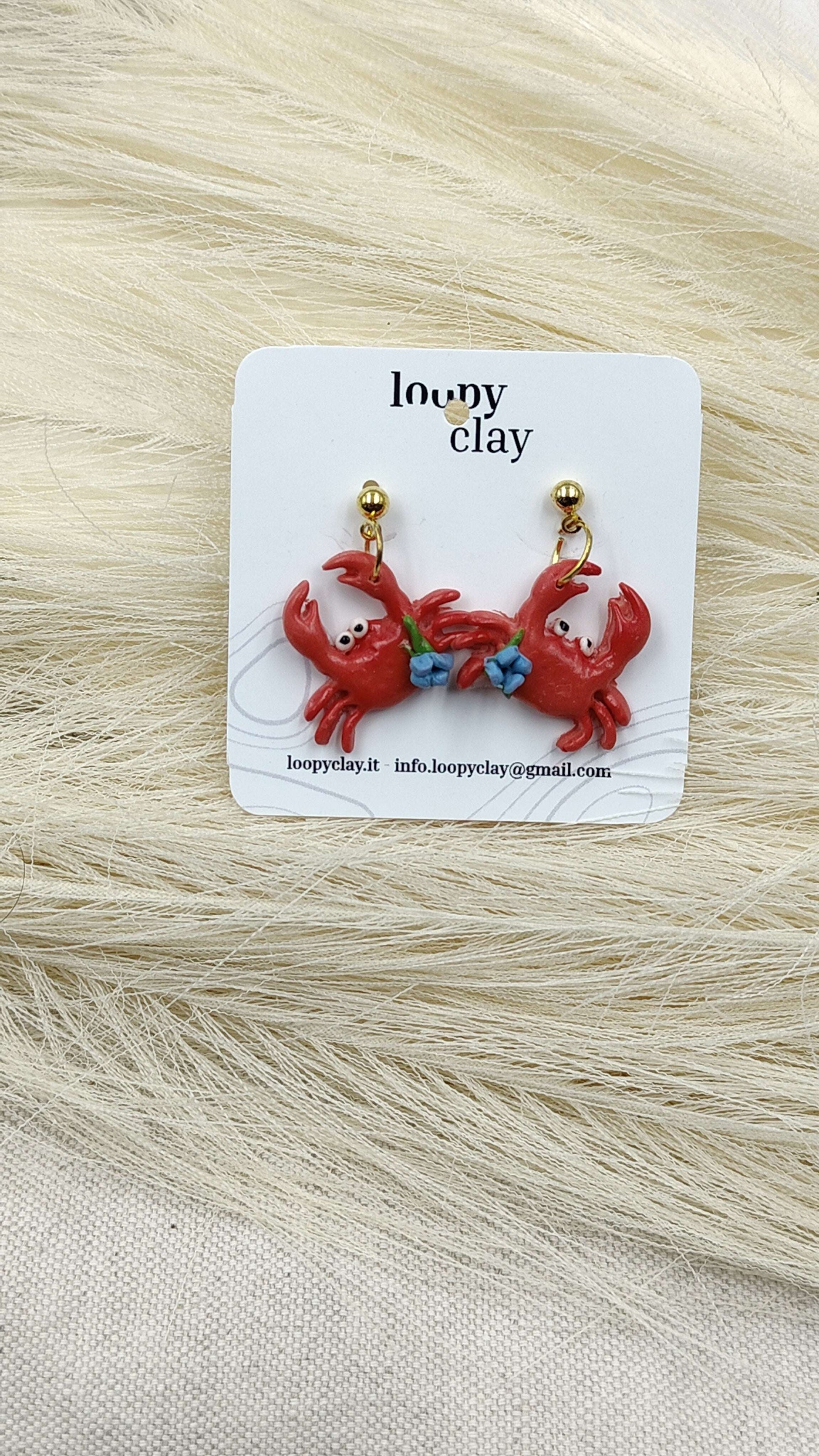 Orecchini Granchio Mare Fiori Colorati Pendenti Estate