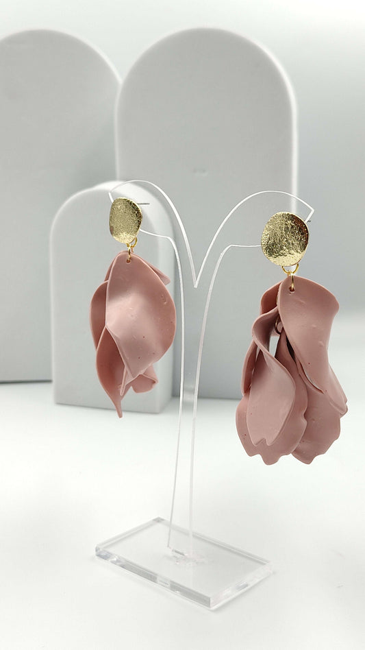 Orecchini Pendenti Rugiada di Seta | Rosa Cipria e Oro