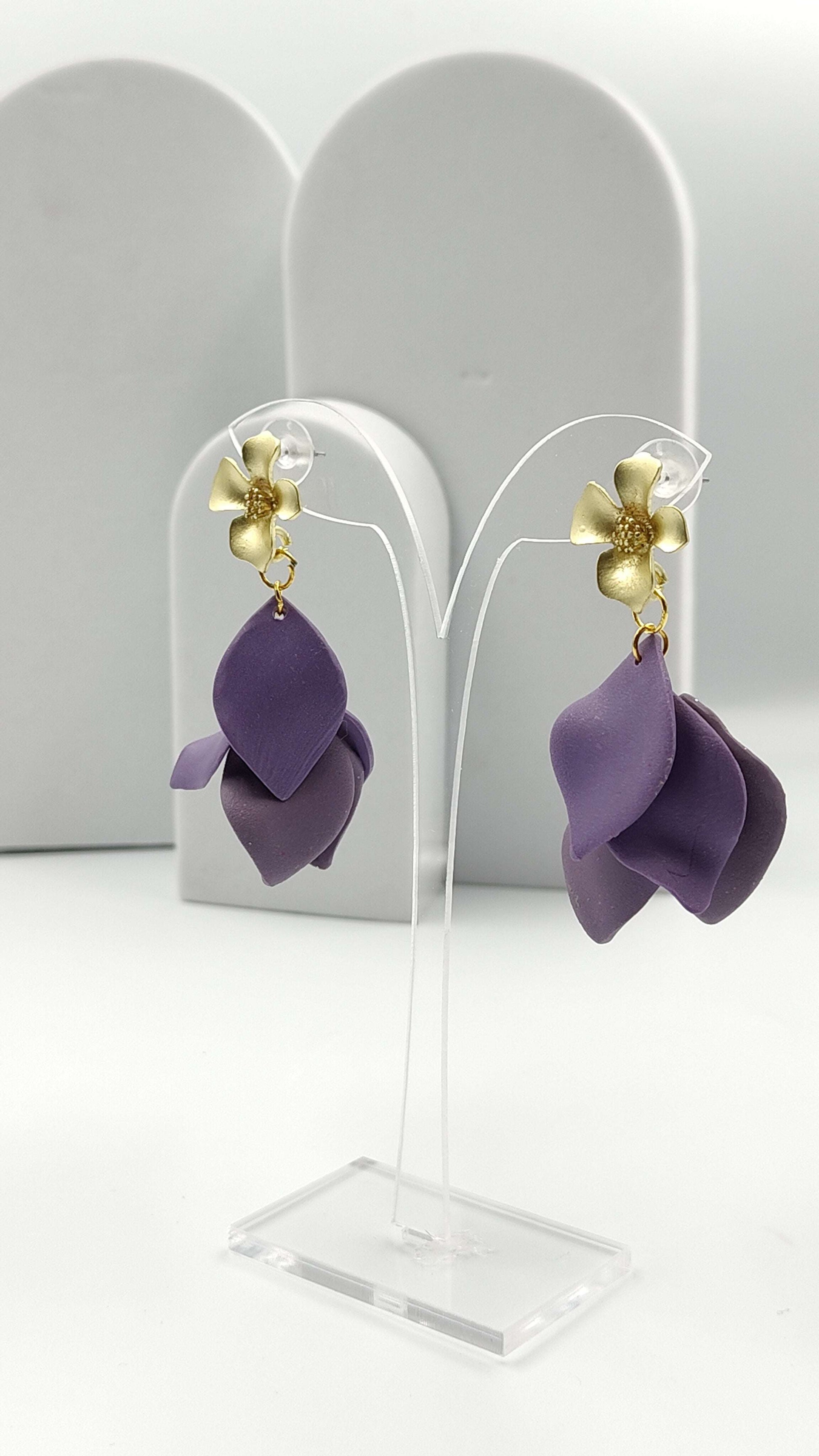 Orecchini pendenti Sogni di Primavera | Petali Viola e Fiori Dorati