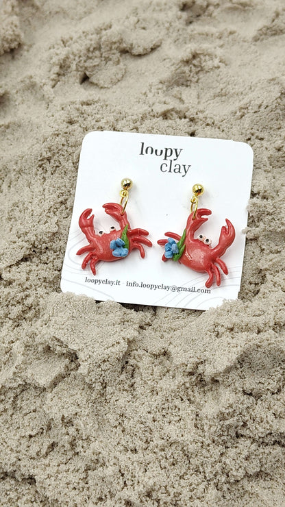 Orecchini Granchio Mare Fiori Colorati Pendenti Estate