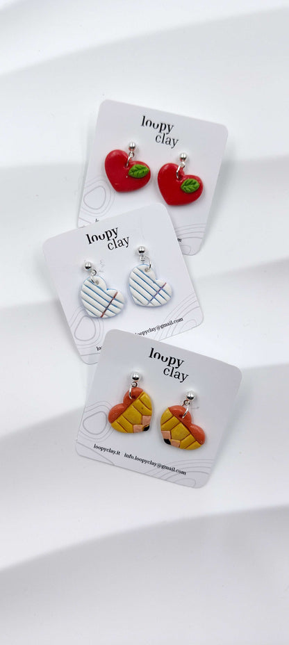 Orecchini Scuola 2025 Cuori Mele Origami Pendenti Artigianali