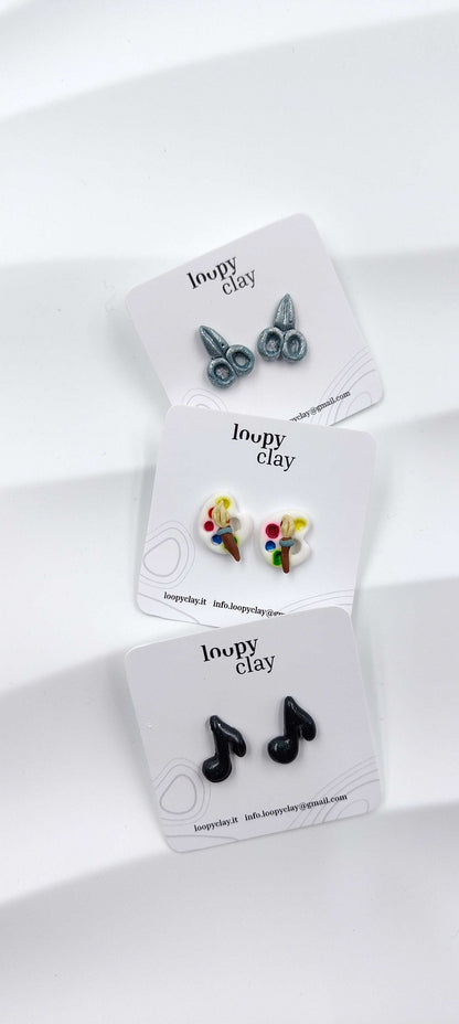 Orecchini Bottone Scuola Forbici Tavolozza Smile Artigianali