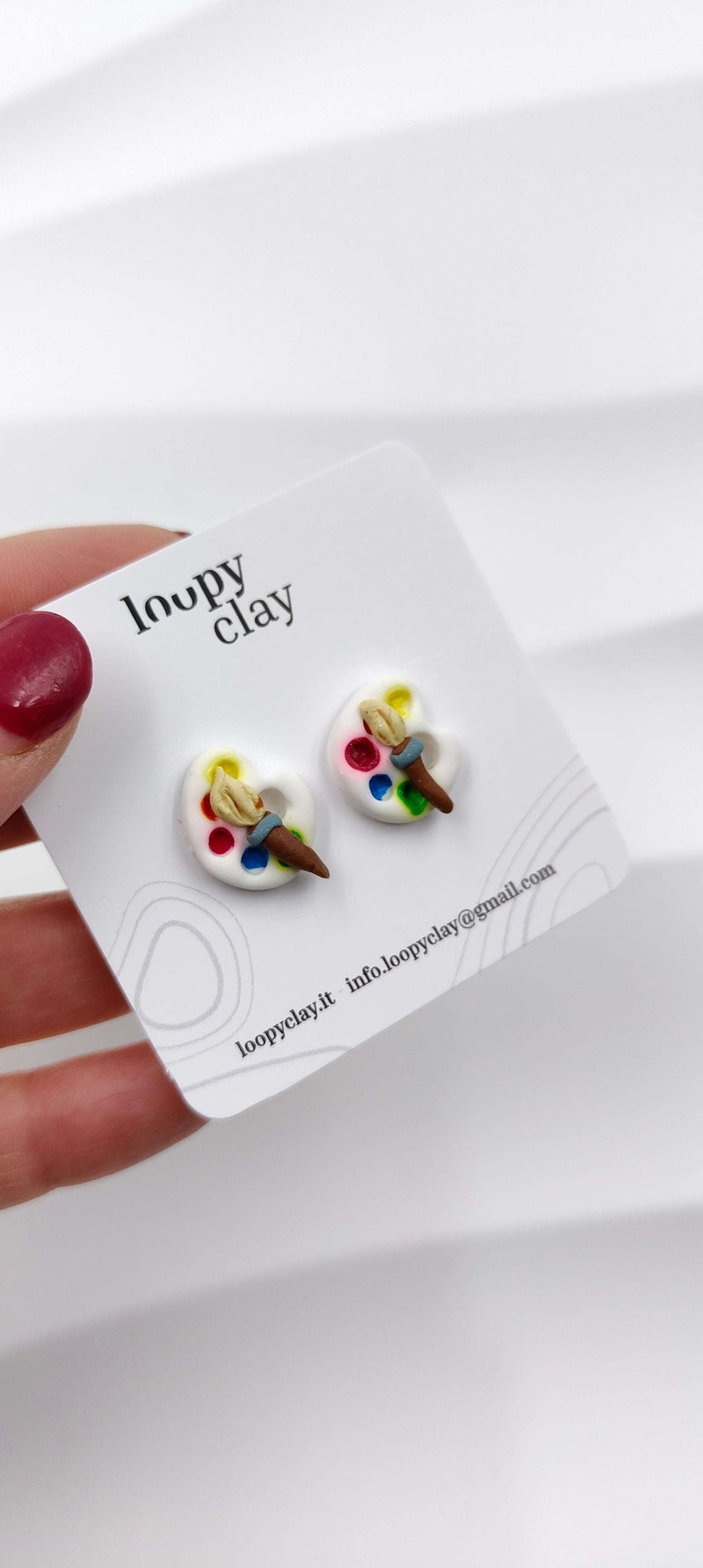 Orecchini Bottone Scuola Forbici Tavolozza Smile Artigianali