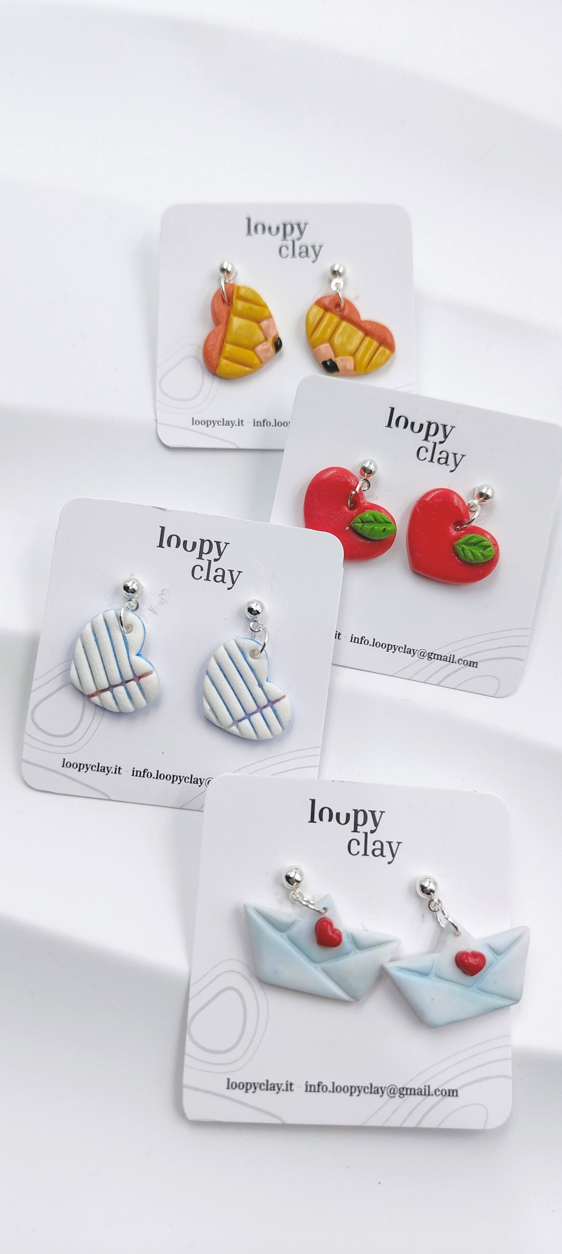 Orecchini Scuola 2025 Cuori Mele Origami Pendenti Artigianali