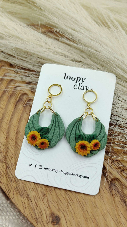 Orecchini pendenti Boho Girasoli | Gioielli artigianali floreali