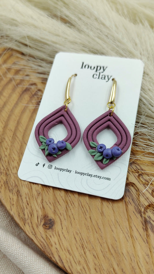 Orecchini pendenti artigianali Mirtilli | Gioielli botanici