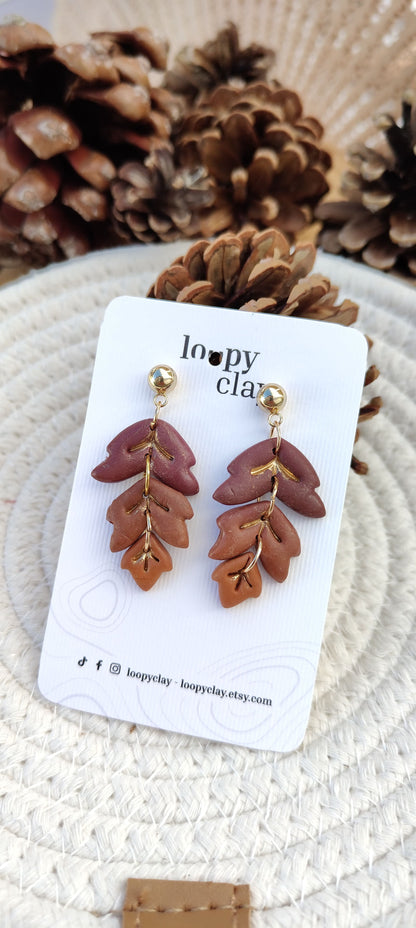 Orecchini Foglie Marroni Pendenti | Design naturale materico