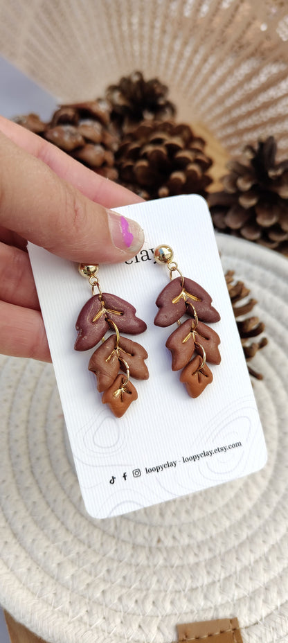 Orecchini Foglie Marroni Pendenti | Design naturale materico