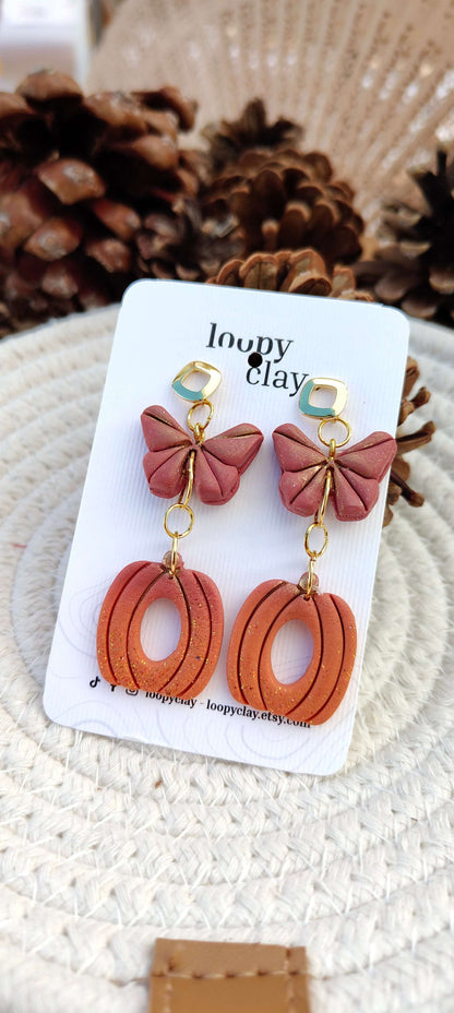 Orecchini pendenti Papillon d'Automne | Farfalle e Zucche artigianali