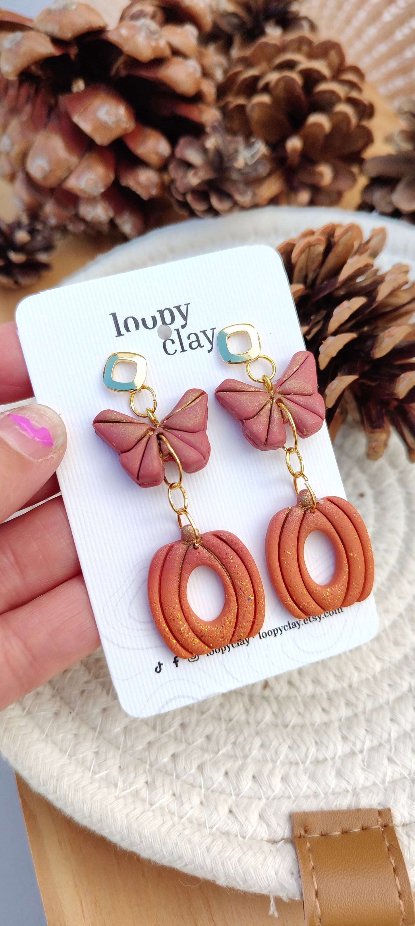 Orecchini pendenti Papillon d'Automne | Farfalle e Zucche artigianali