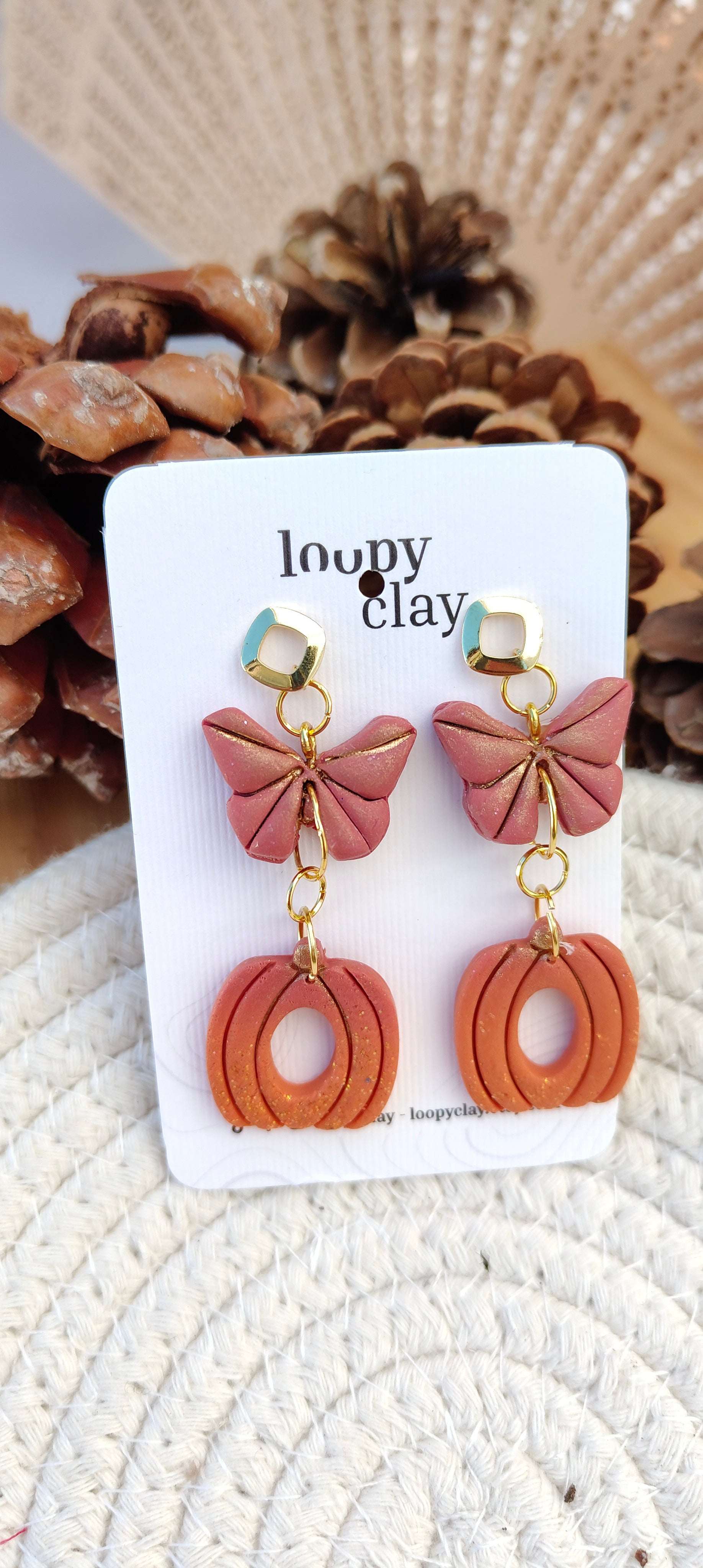 Orecchini pendenti Papillon d'Automne | Farfalle e Zucche artigianali