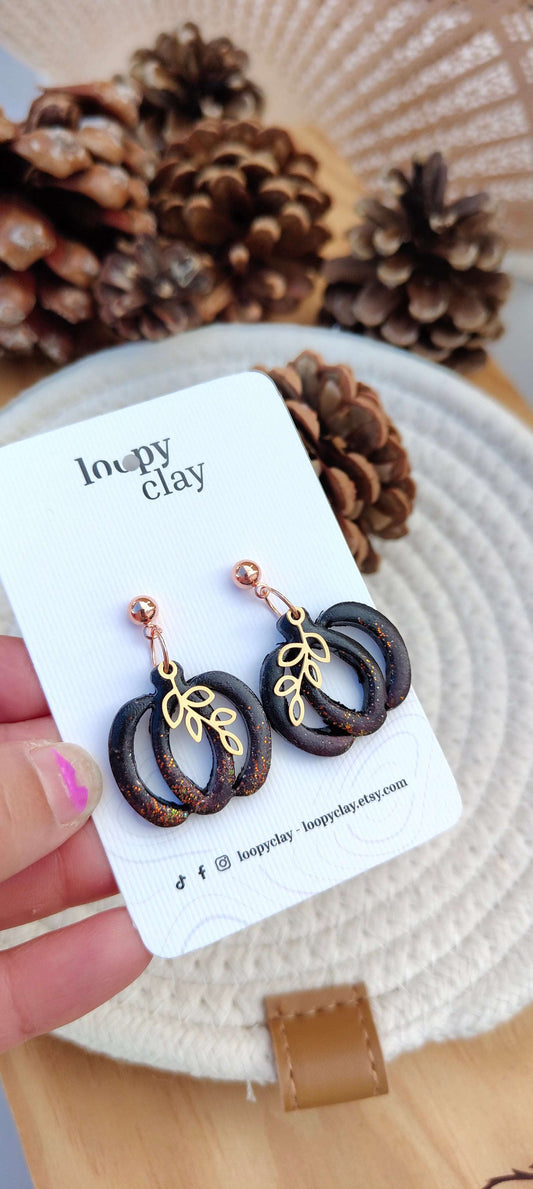 Orecchini pedenti Zucca Elegante Nera e Oro