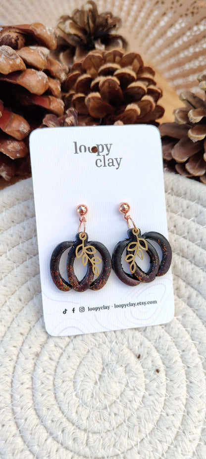 Orecchini pedenti Zucca Elegante Nera e Oro