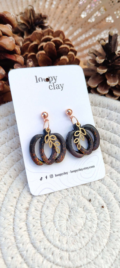 Orecchini pedenti Zucca Elegante Nera e Oro