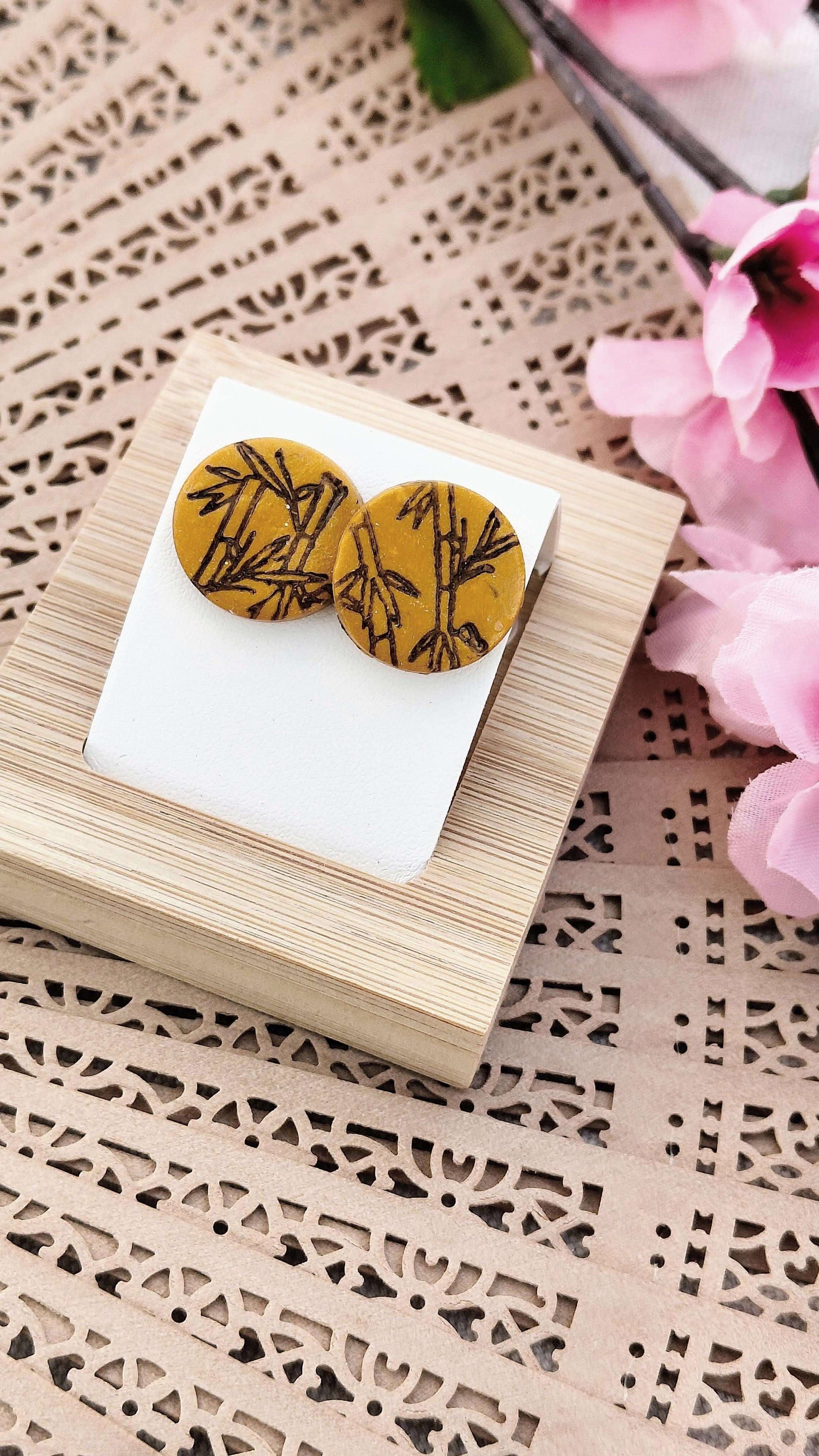 Orecchini a Bottone Bamboo Gold | I Love Japan