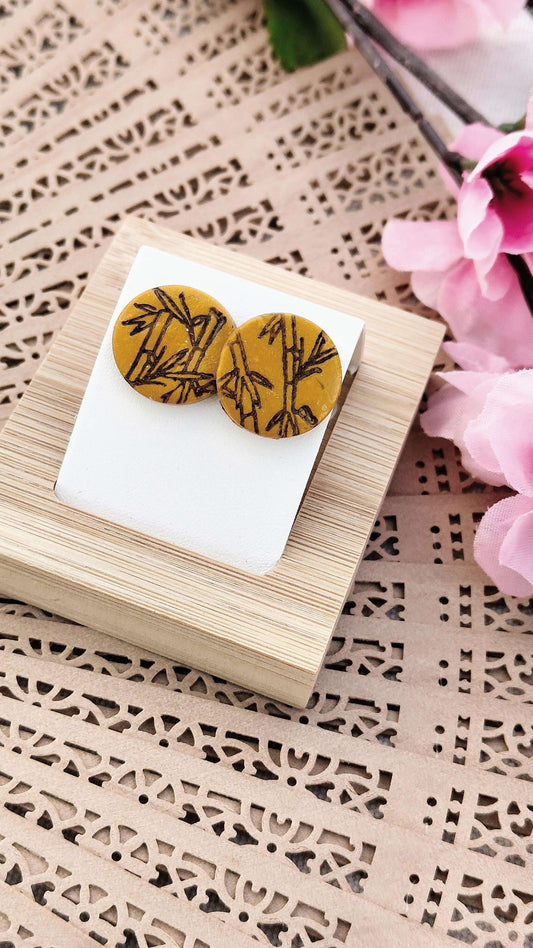 Orecchini a Bottone Bamboo Gold | I Love Japan