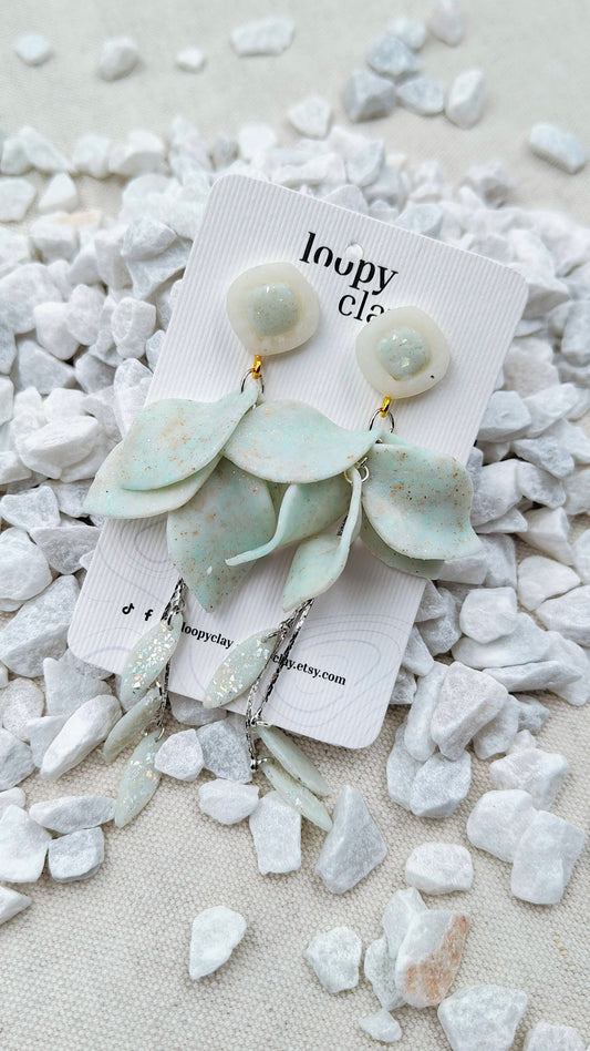 Orecchini Pendenti Aura Boreale | Azzurro Ghiaccio e Glitter Oro