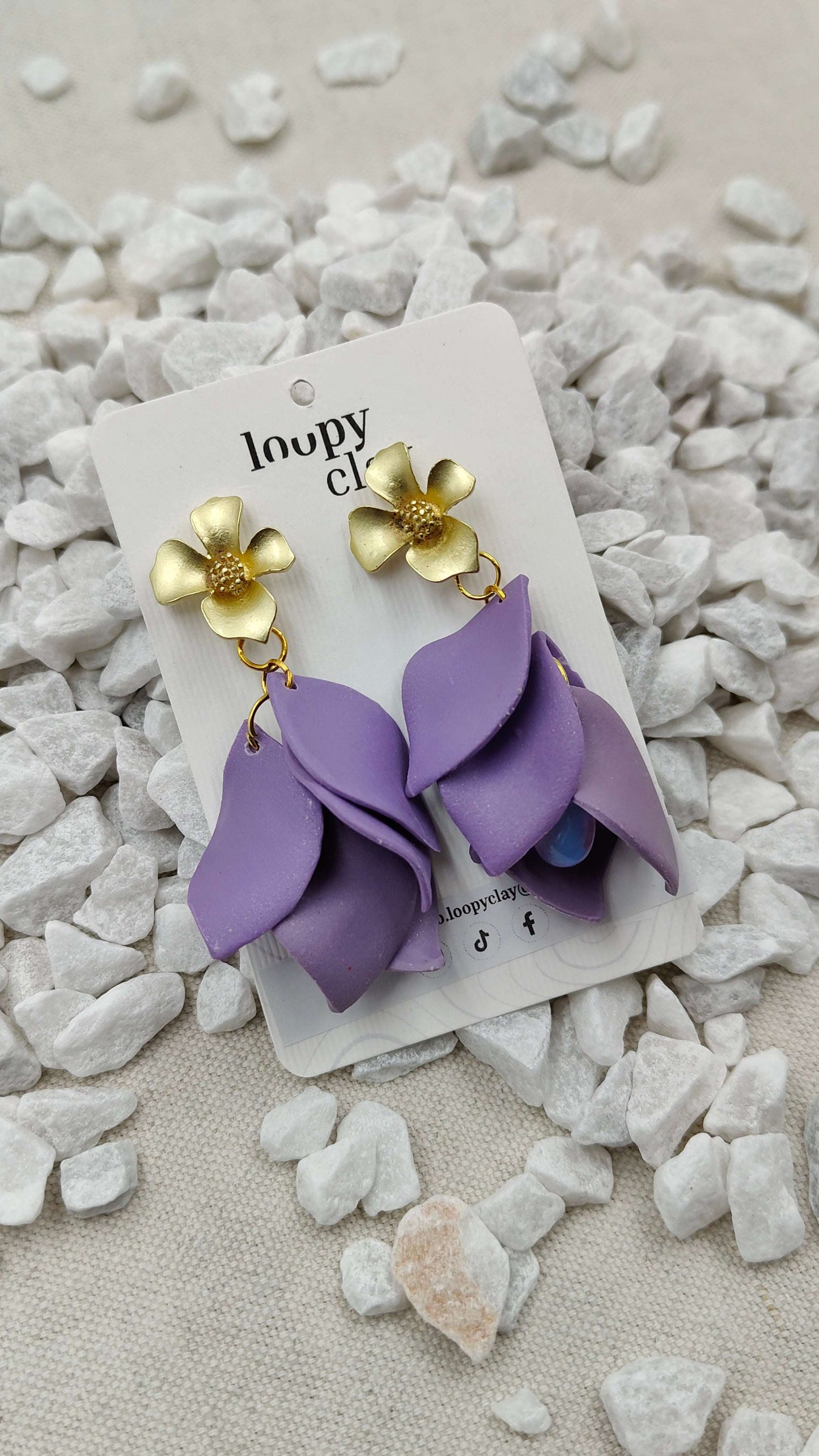 Orecchini pendenti Sogni di Primavera | Petali Viola e Fiori Dorati