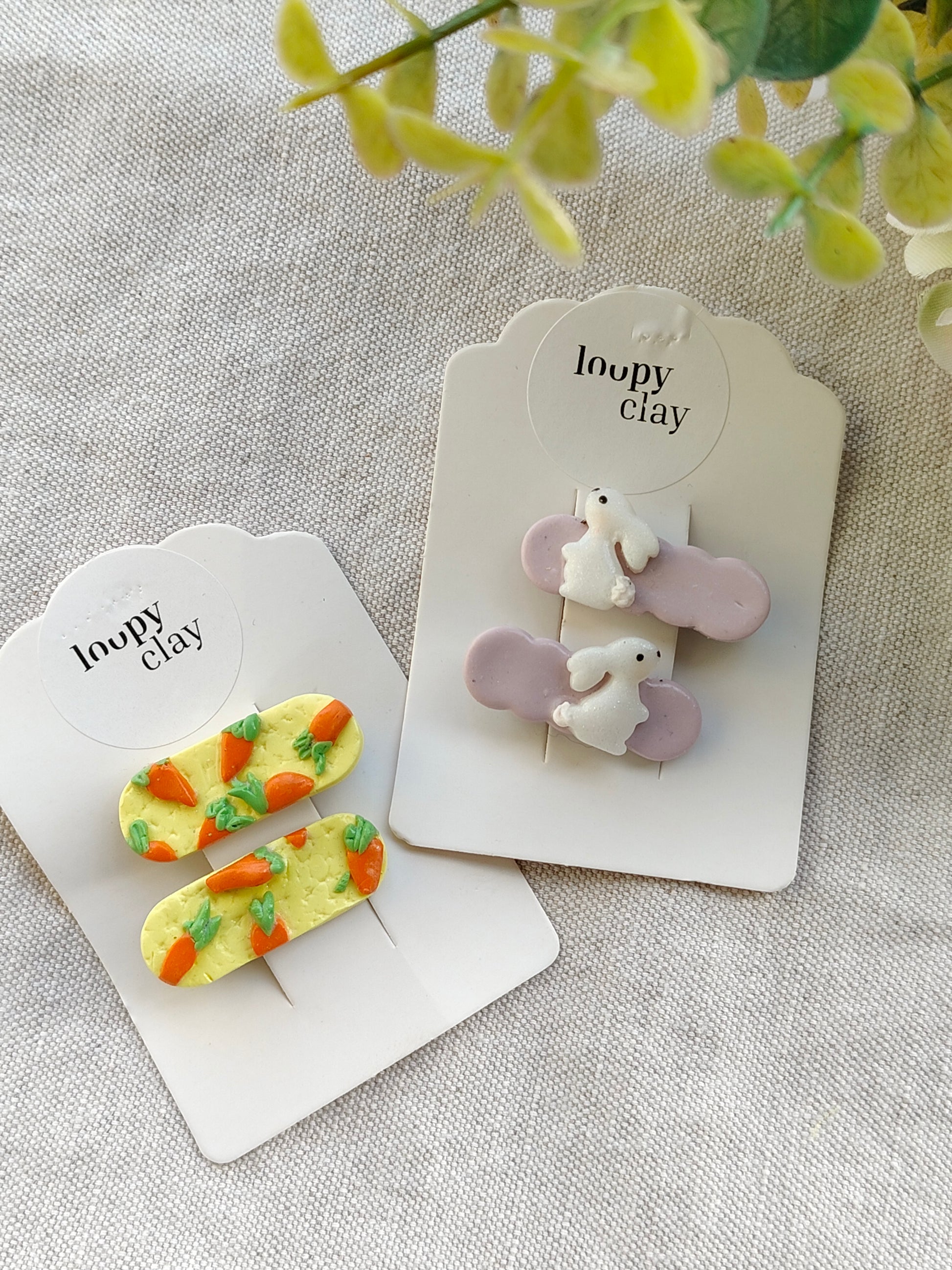 Collezione Primavera | Fermagli capelli artigianali Coniglietti e Carote