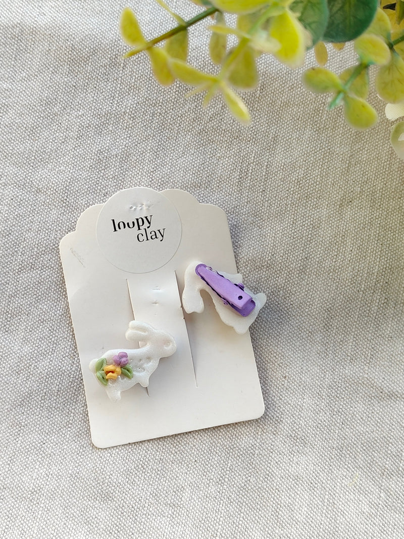Collezione Primavera | Fermagli capelli artigianali Coniglietti Fioriti