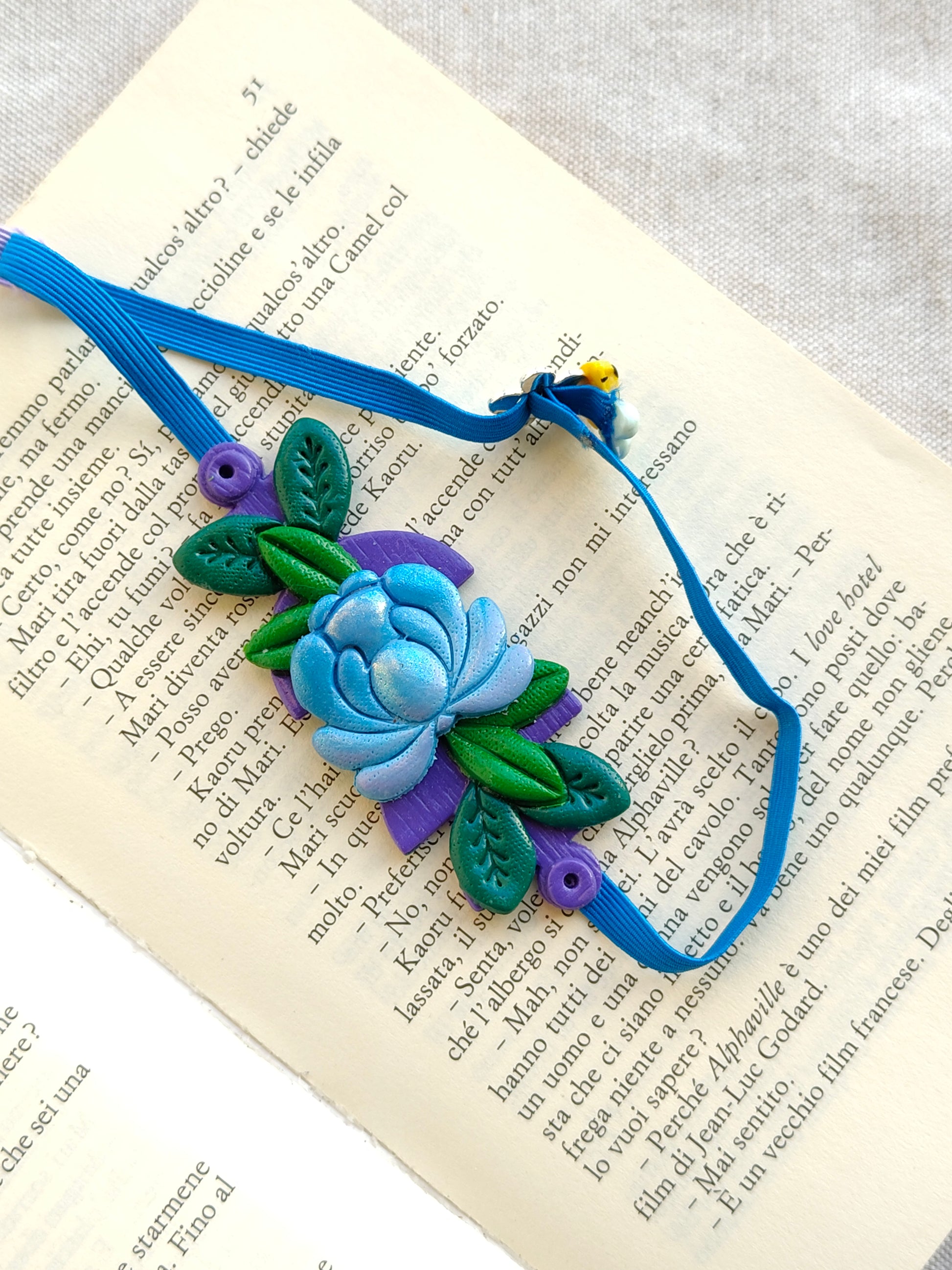 Collezione Boho Chic | Segnalibri Elastici Regolabili | Bocciolo Blu