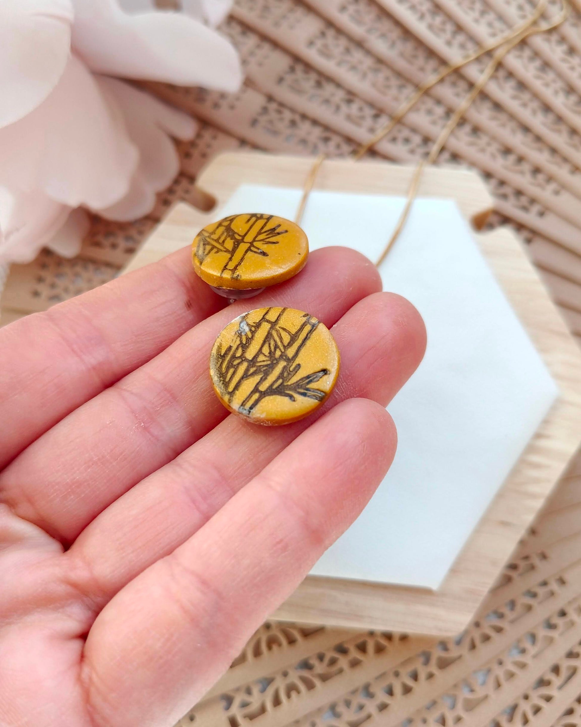 Orecchini a Bottone Bamboo Gold | I Love Japan
