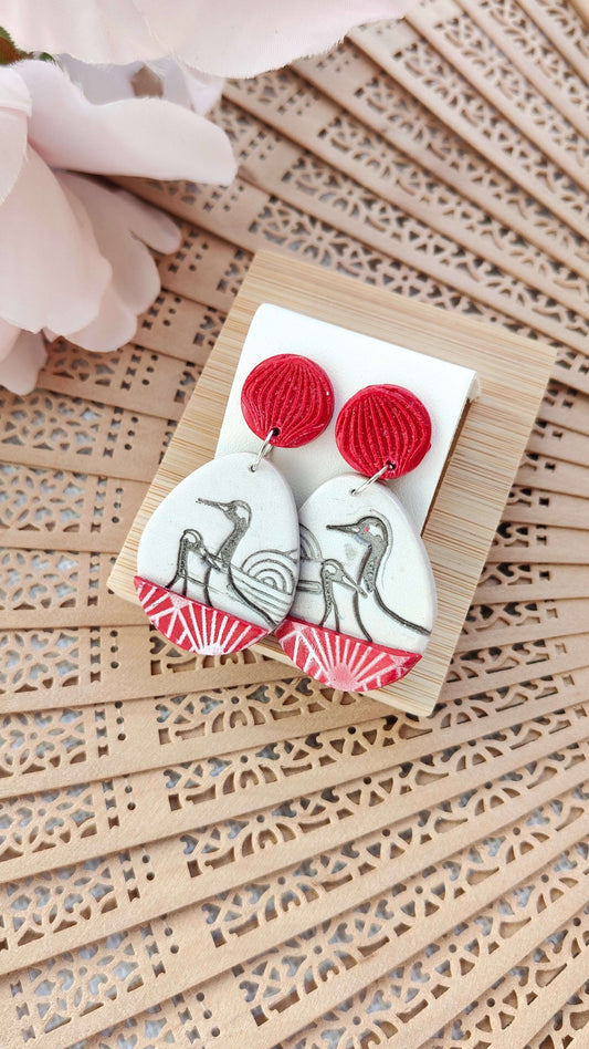 Orecchini Pendenti Crane & Lantern Drop | I Love Japan