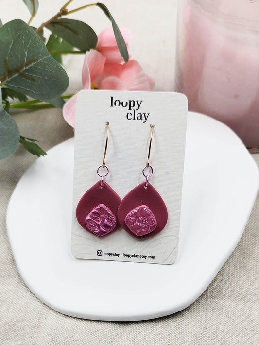 Orecchini pendenti a goccia rosa antico effetti perlato - Loopy Clay