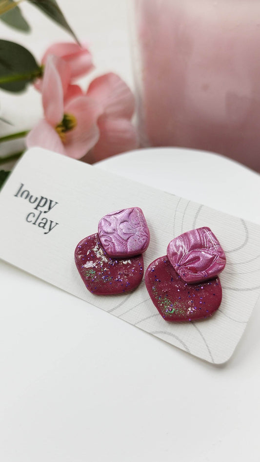 Orecchini a bottone a goccia con fiori effetto perlato - Loopy Clay