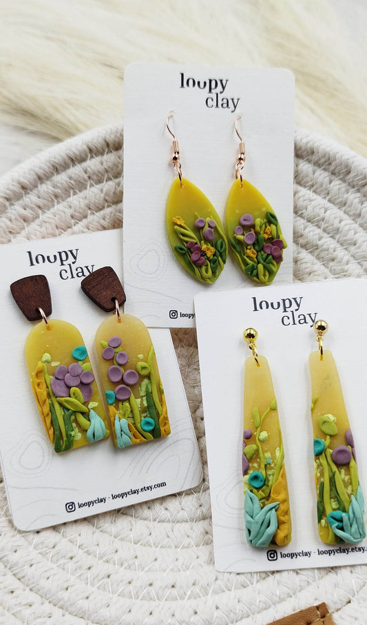 Orecchini Pendenti prato fiorito - Loopy Clay