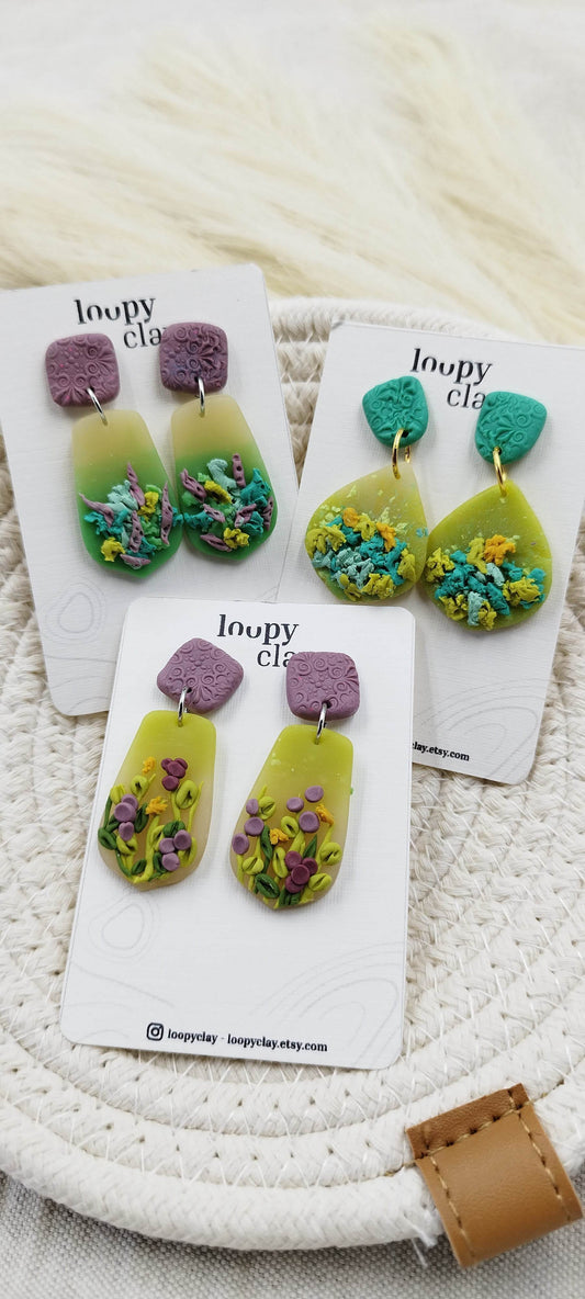 Orecchini Pendenti fondo del mare astratto - Loopy Clay