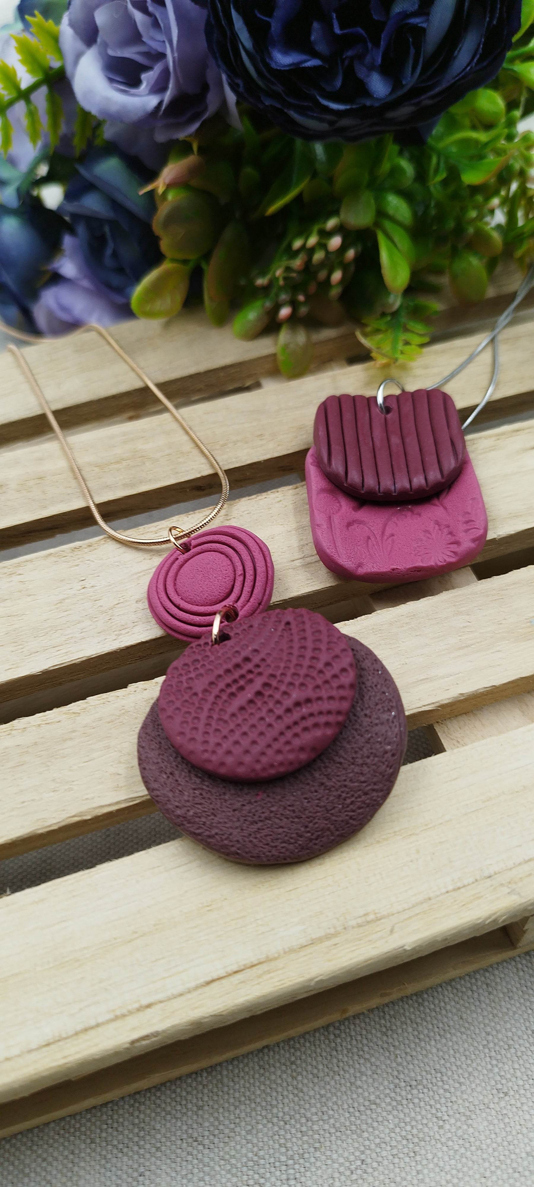 Collana Design Etnico Rosa e Bordeaux - Loopy Clay