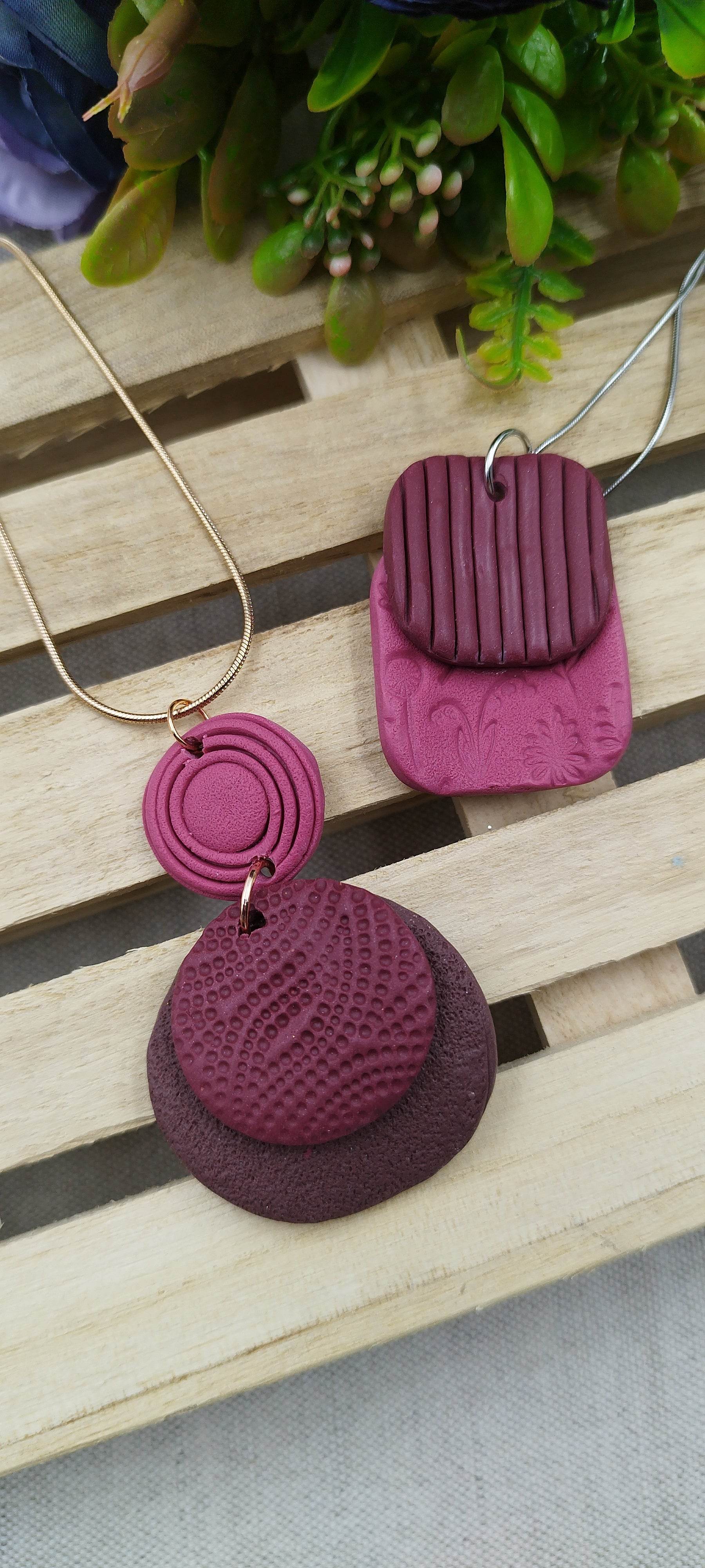 Collana Design Etnico Rosa e Bordeaux - Loopy Clay