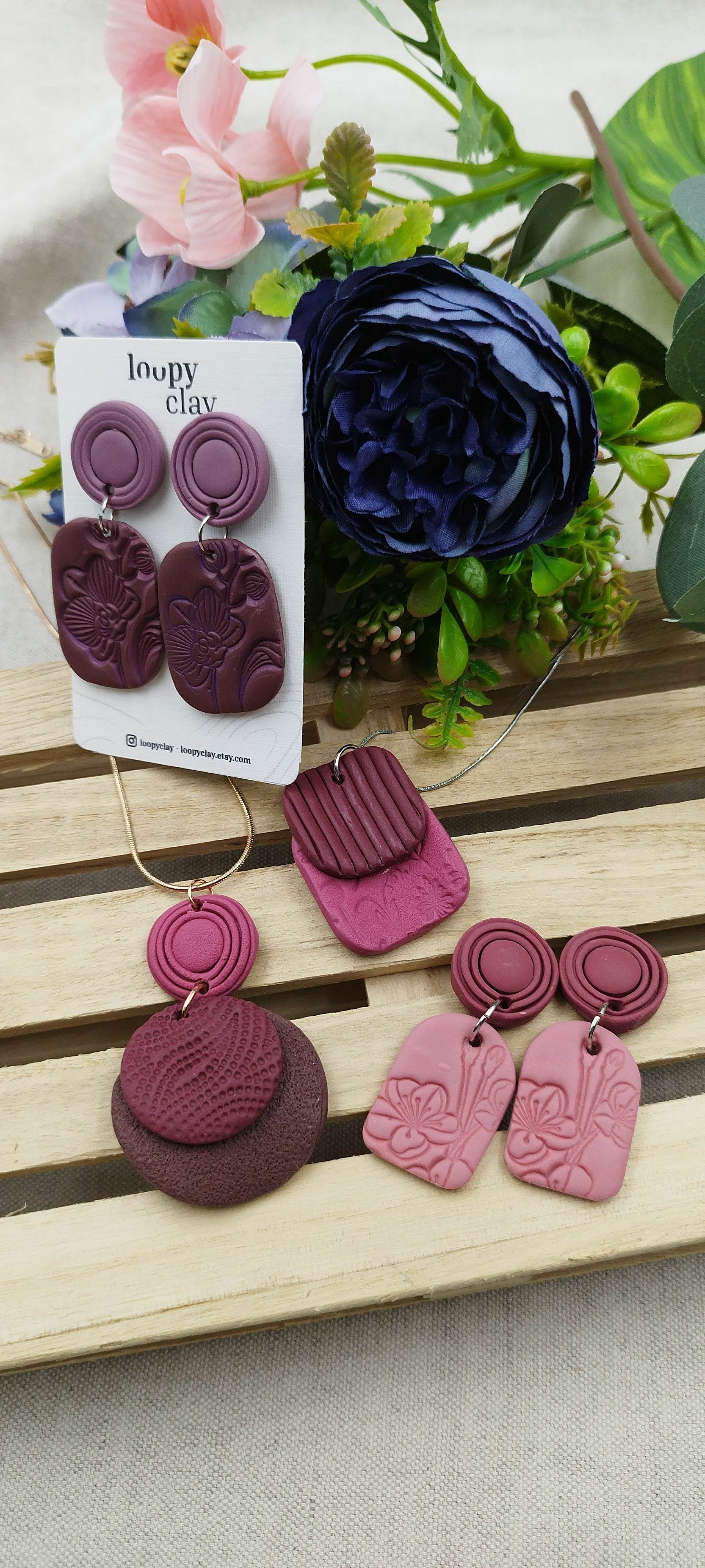 Collana Design Etnico Rosa e Bordeaux - Loopy Clay