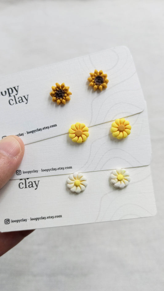Orecchini Margherite Girasole, Orecchini minimal - Loopy Clay