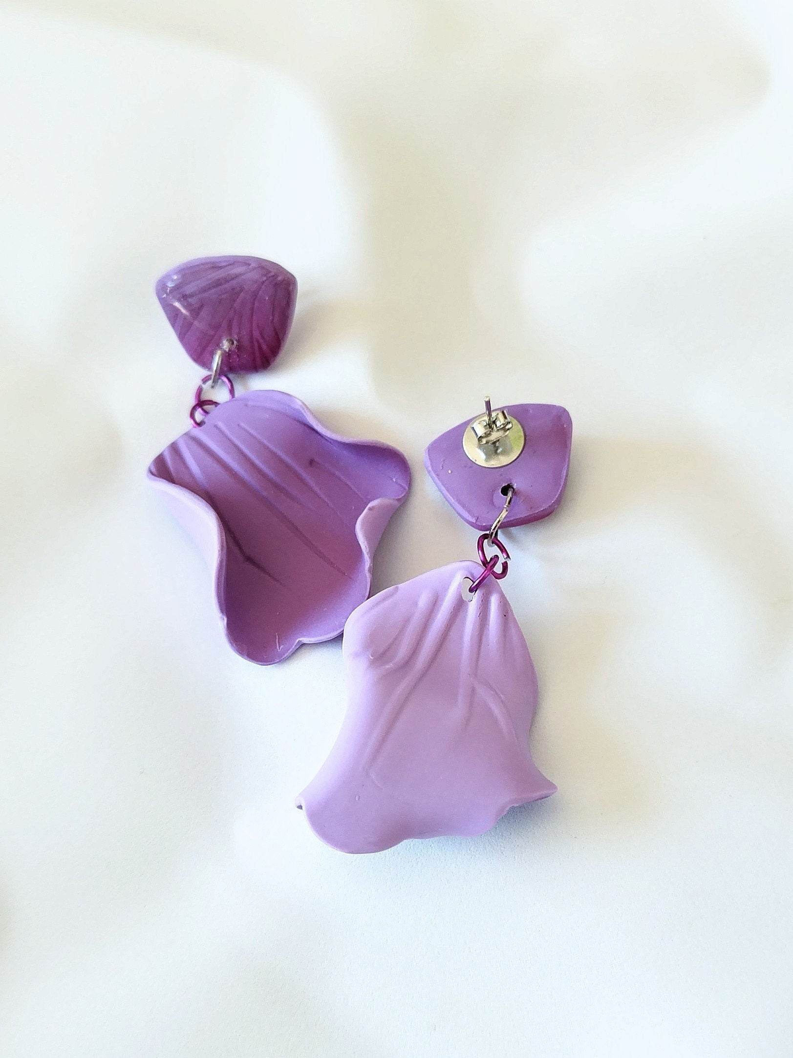Orecchini eleganti petalo di fiore bicolore - Loopy Clay