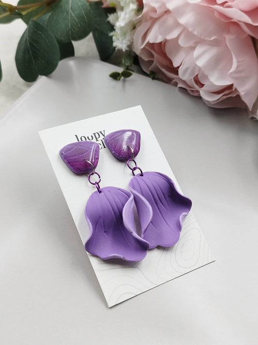 Orecchini eleganti petalo di fiore bicolore - Loopy Clay
